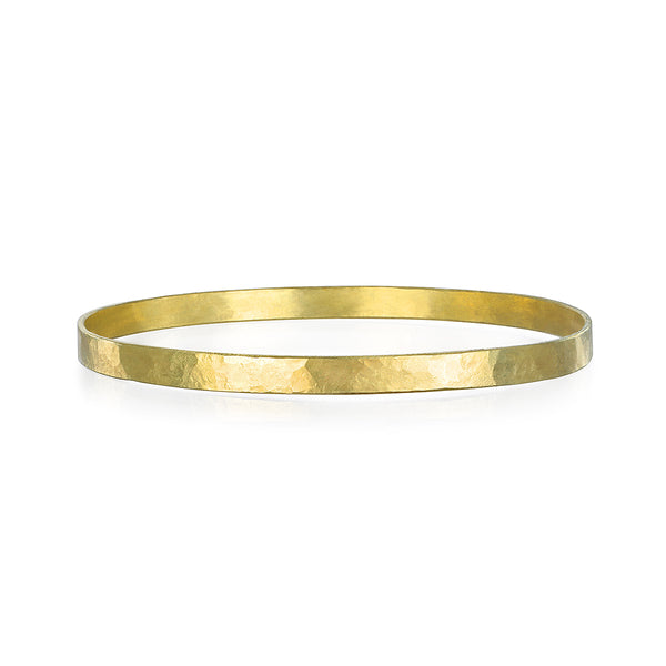 18 Karat Gold Flat Hammered Bangle Bracelet